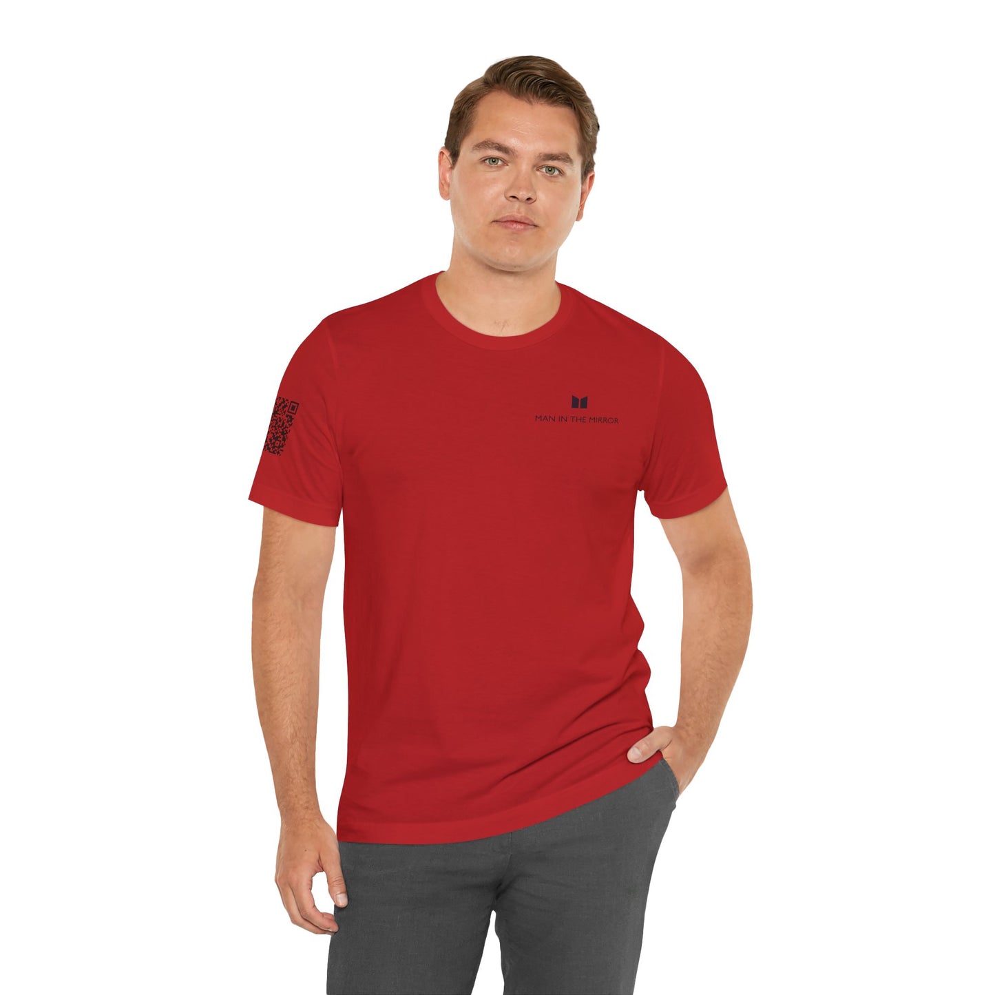 Man in the Mirror - Front Standard Logo with QR on Sleeve and How Can I Pray For You on back