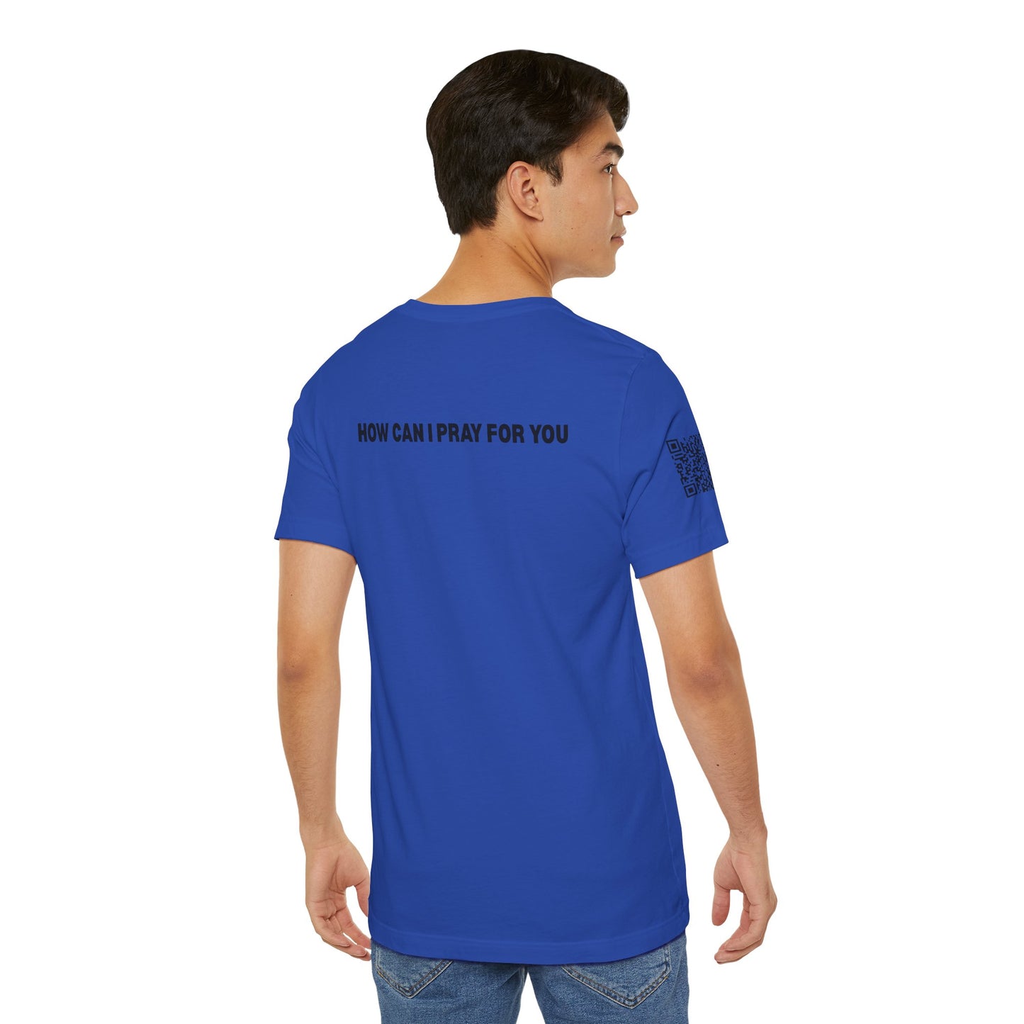 Man in the Mirror - Front Standard Logo with QR on Sleeve and How Can I Pray For You on back