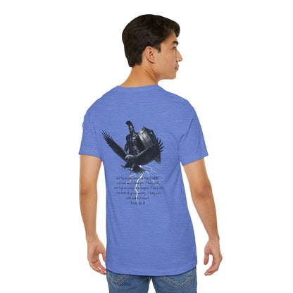 Fight Club Warrior Eagle Lightening T-Shirt - Cross Front, Warrior Eagle Back - Isiah 40:31