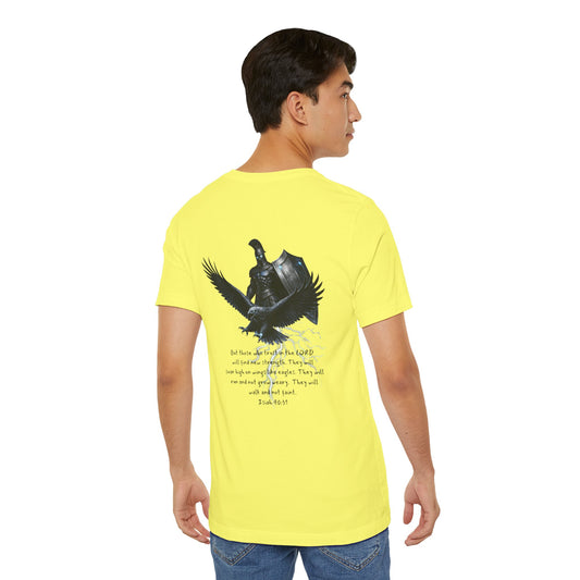 Fight Club Warrior Eagle Lightening T-Shirt - Cross Front, Warrior Eagle Back - Isiah 40:31