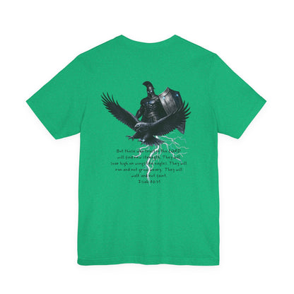 Fight Club Warrior Eagle Lightening T-Shirt - Cross Front, Warrior Eagle Back - Isiah 40:31
