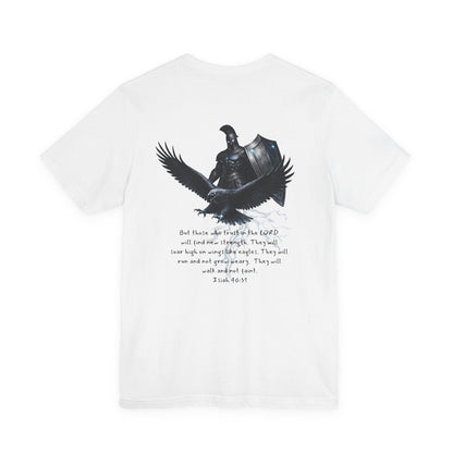Fight Club Warrior Eagle Lightening T-Shirt - Cross Front, Warrior Eagle Back - Isiah 40:31