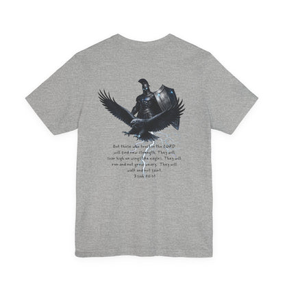 Fight Club Warrior Eagle Lightening T-Shirt - Cross Front, Warrior Eagle Back - Isiah 40:31