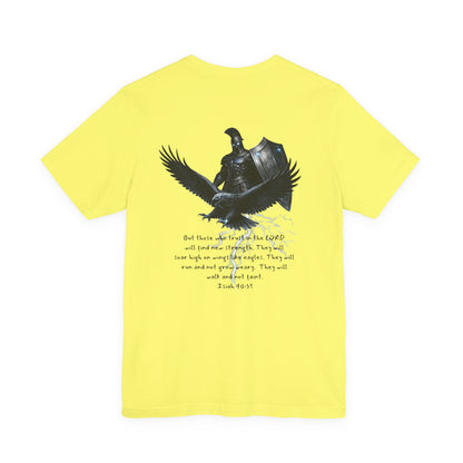 Fight Club Warrior Eagle Lightening T-Shirt - Cross Front, Warrior Eagle Back - Isiah 40:31