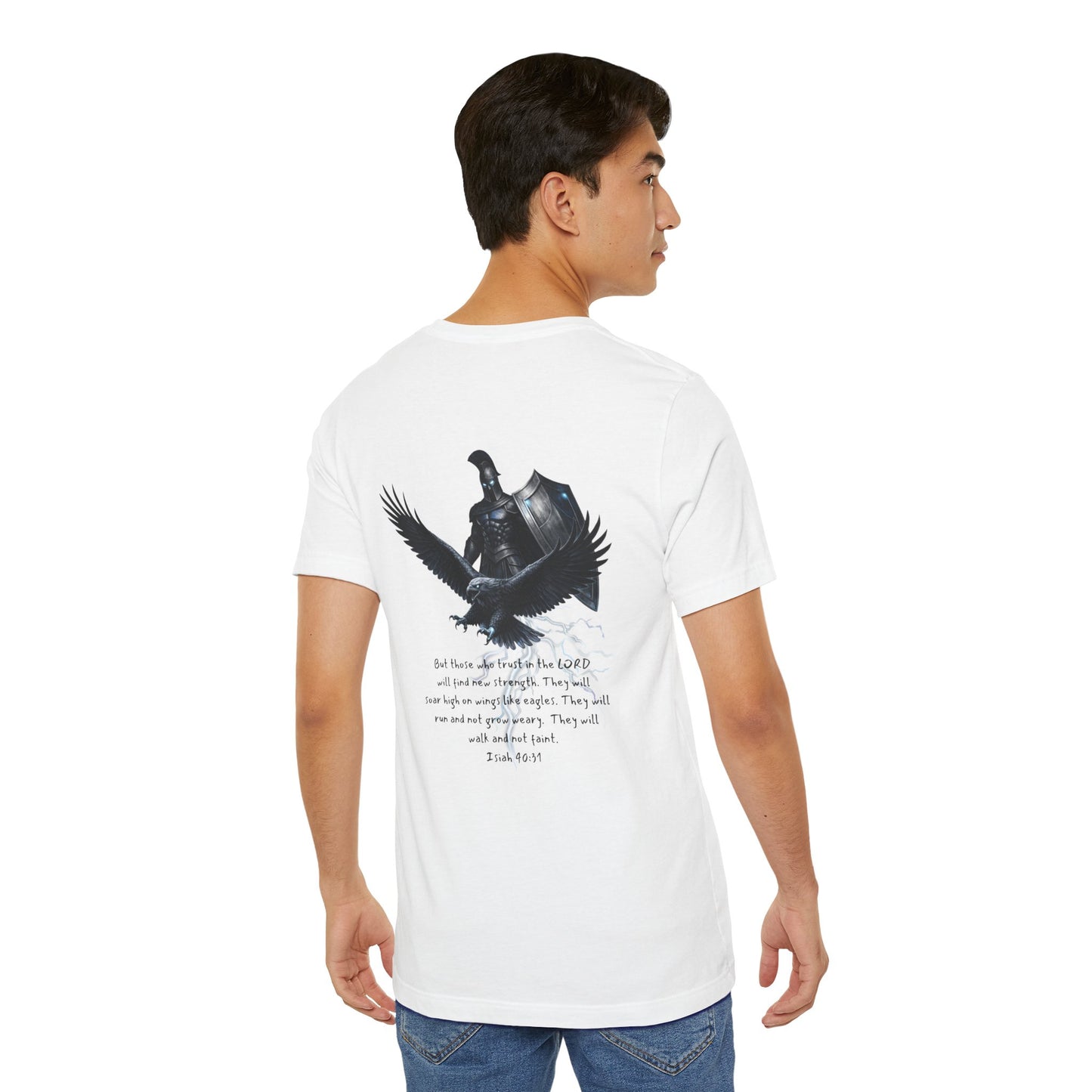 Fight Club Warrior Eagle Lightening T-Shirt - Cross Front, Warrior Eagle Back - Isiah 40:31