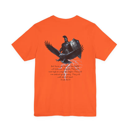Fight Club Warrior Eagle Lightening T-Shirt - Cross Front, Warrior Eagle Back - Isiah 40:31