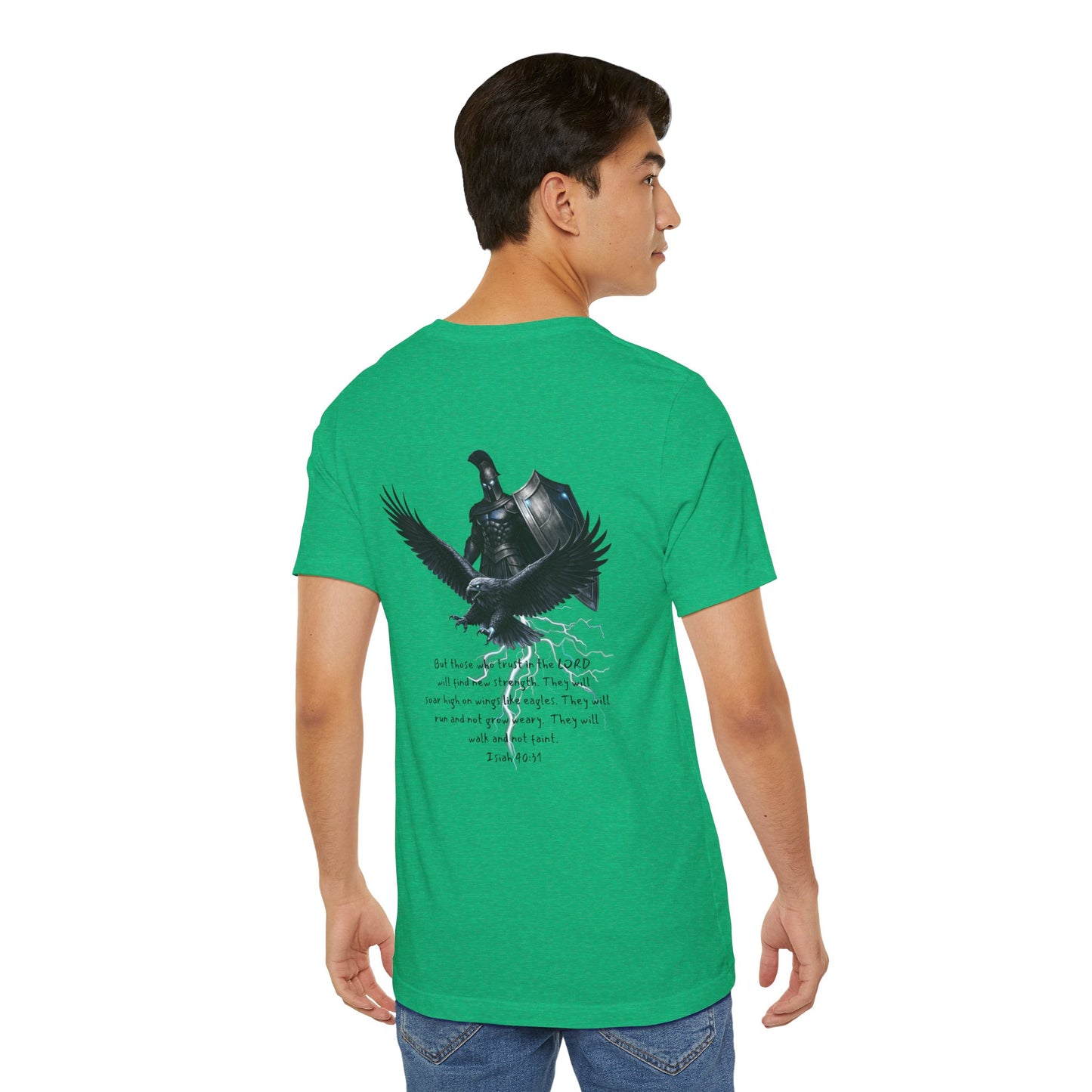 Fight Club Warrior Eagle Lightening T-Shirt - Cross Front, Warrior Eagle Back - Isiah 40:31