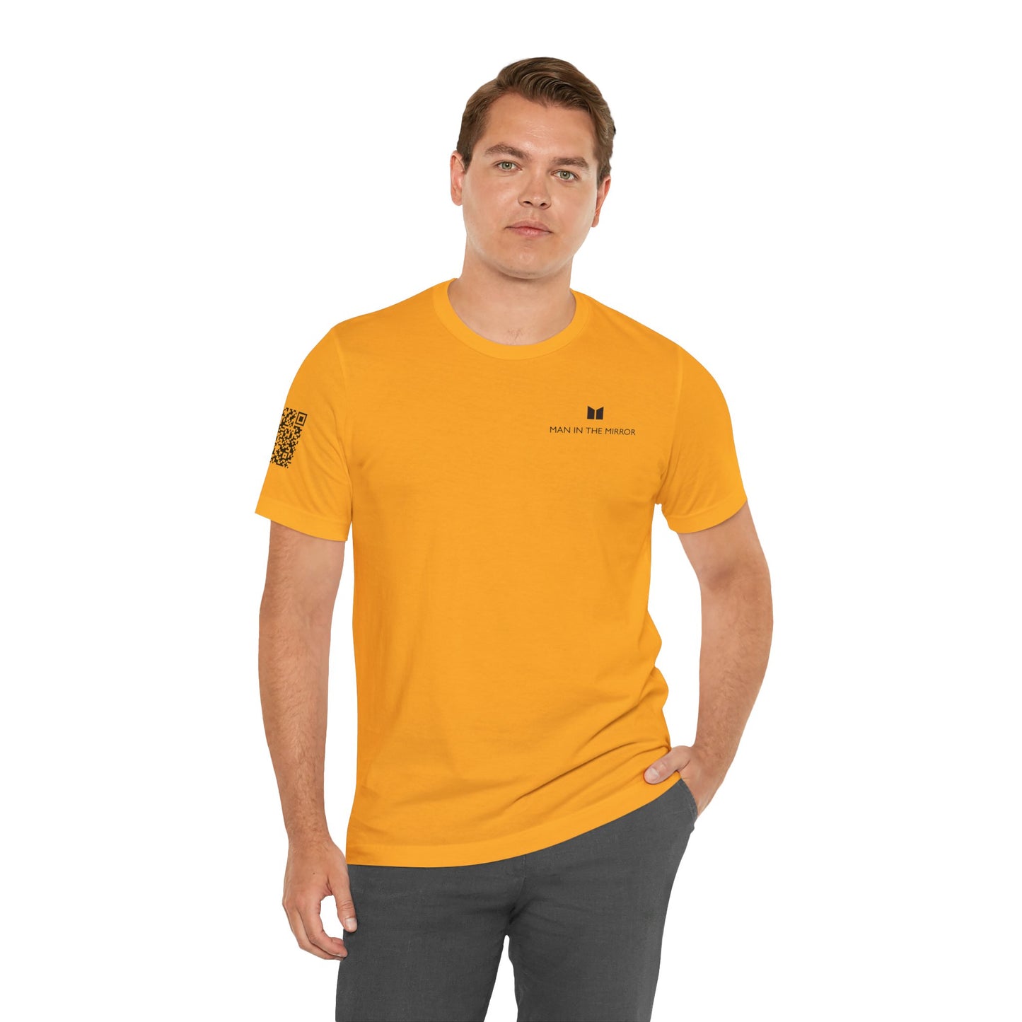 Man in the Mirror - Front Standard Logo with QR on Sleeve and How Can I Pray For You on back