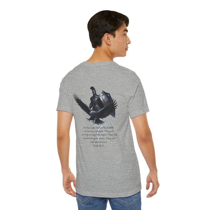 Fight Club Warrior Eagle Lightening T-Shirt - Cross Front, Warrior Eagle Back - Isiah 40:31