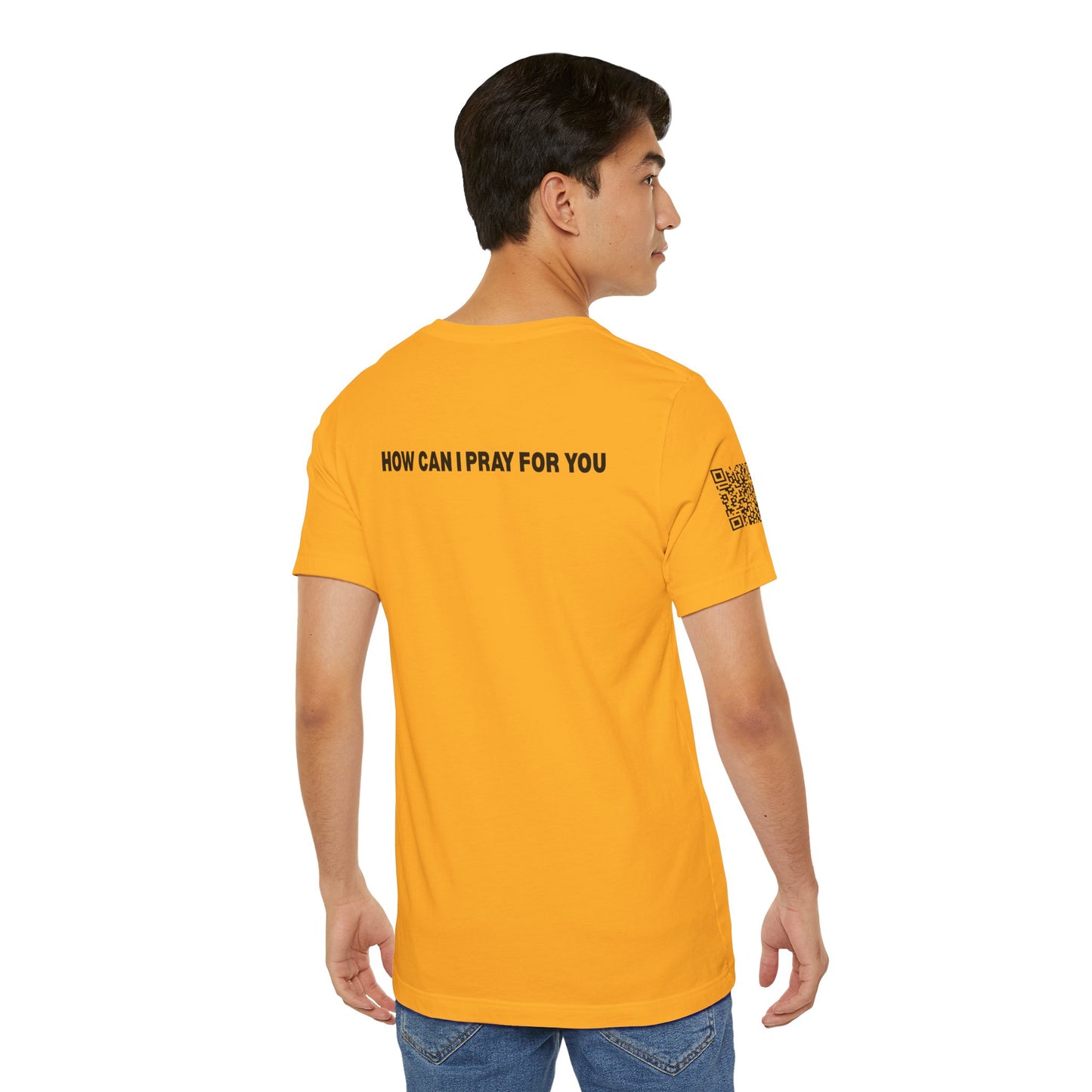 Man in the Mirror - Front Standard Logo with QR on Sleeve and How Can I Pray For You on back