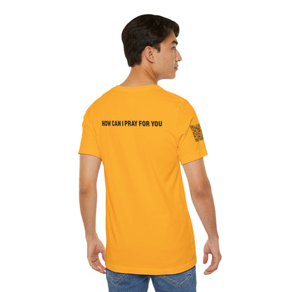Man in the Mirror - Front Standard Logo with QR on Sleeve and How Can I Pray For You on back
